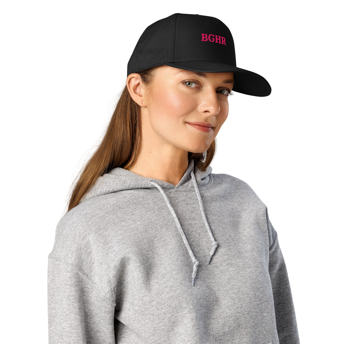 Black BGHR Signature Baseball Cap with dark pink embroidery product view